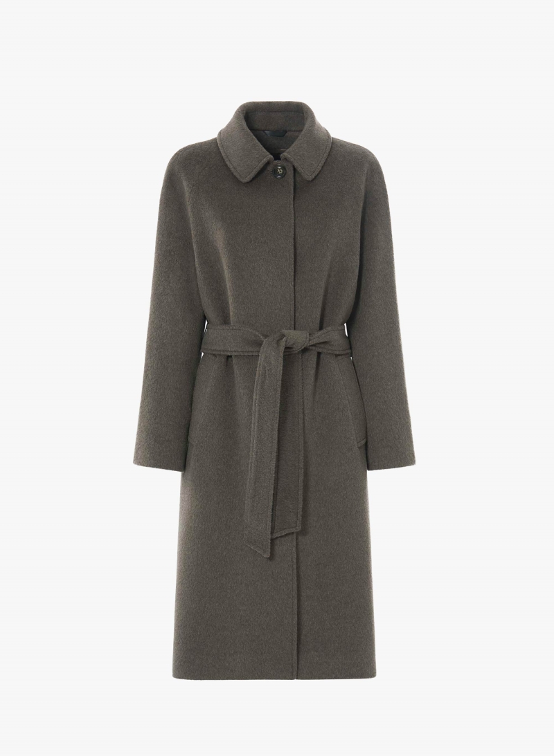 Dark taupe wool belted coat with shirt collar