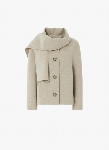 Beige wool short coat with detachable scarf | Cinzia Rocca