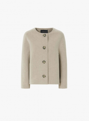 Beige wool short coat with detachable scarf