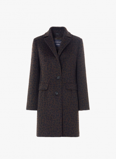 Two button coat with masculine cut and animal pattern