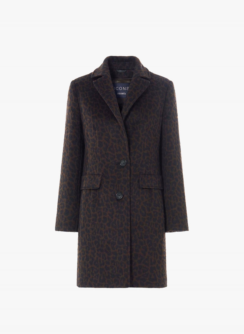Two button coat with masculine cut and animal pattern