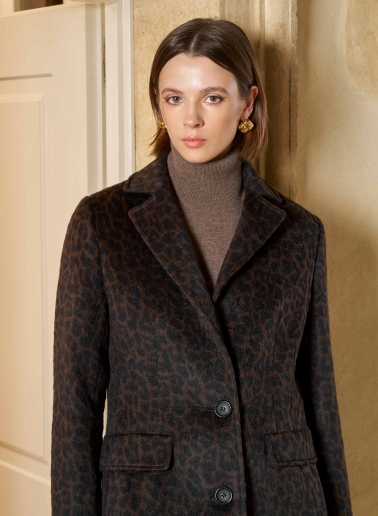 Two button coat with masculine cut and animal pattern