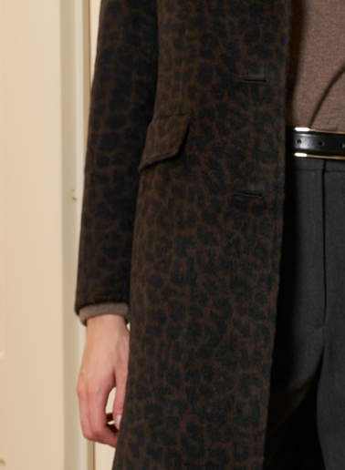Two button coat with masculine cut and animal pattern