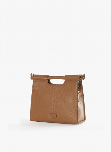 Tobacco colour leather handbag with strap