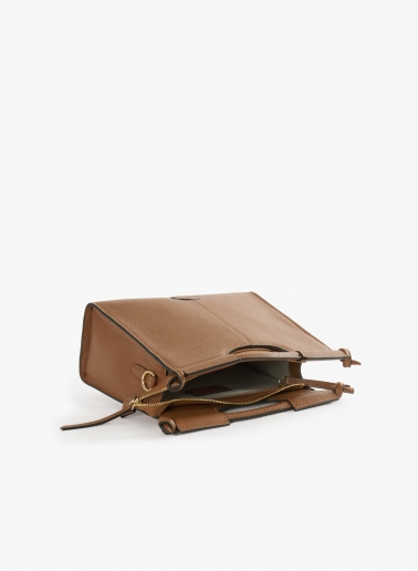 Tobacco colour leather handbag with strap