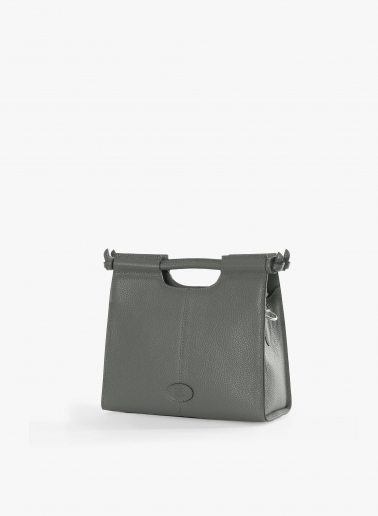 Grey leather handbag with strap