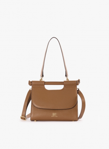Tobacco colour leather shoulder bag with integrated handle and strap |