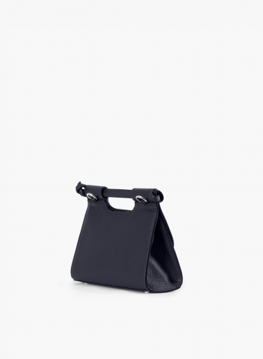 Blue leather shoulder bag with integrated handle and strap