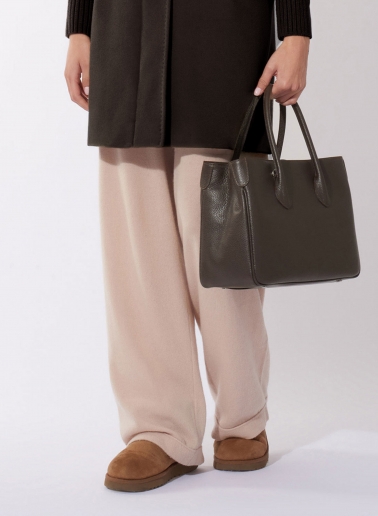 Brown genuine leather tote bag