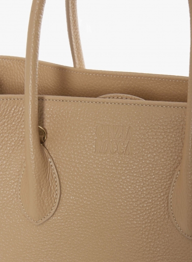 Light camel genuine leather tote bag