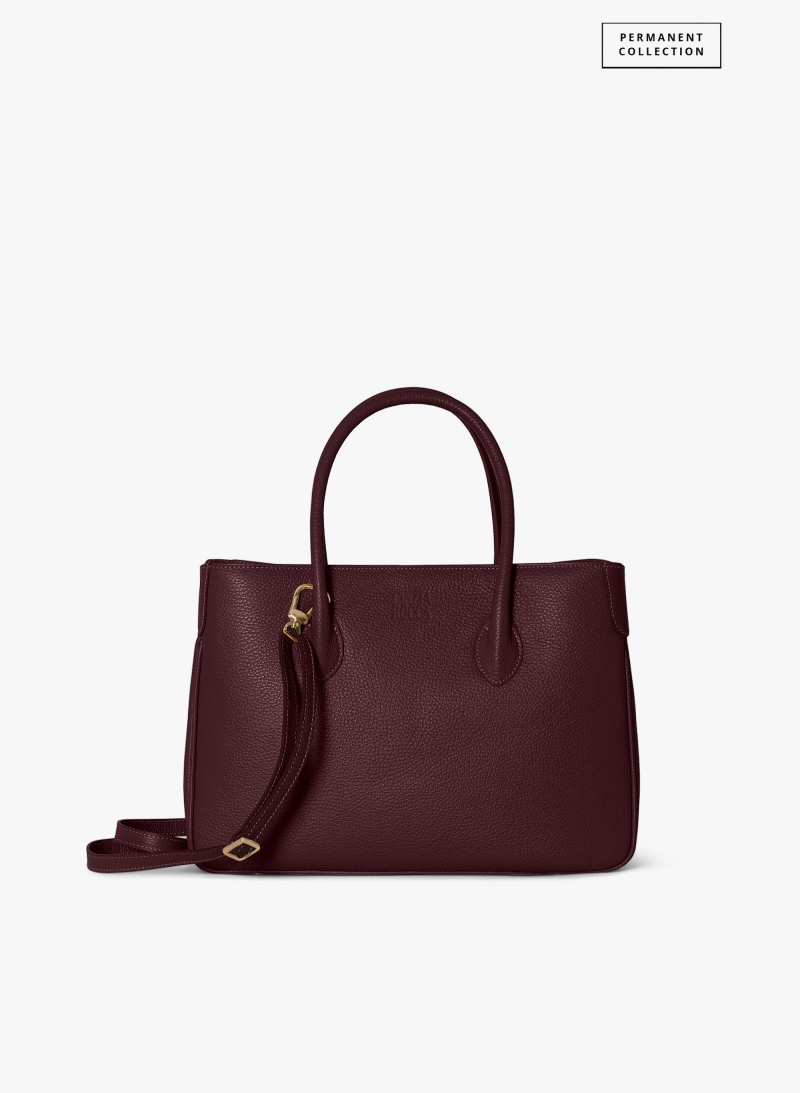 Burgundy genuine leather tote bag