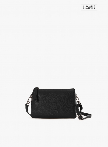 Black genuine leather crossbody bag with three compartments | Cinzia R