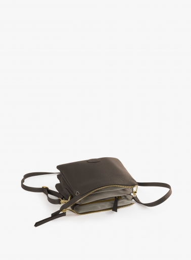 Brown genuine leather crossbody bag with three compartments