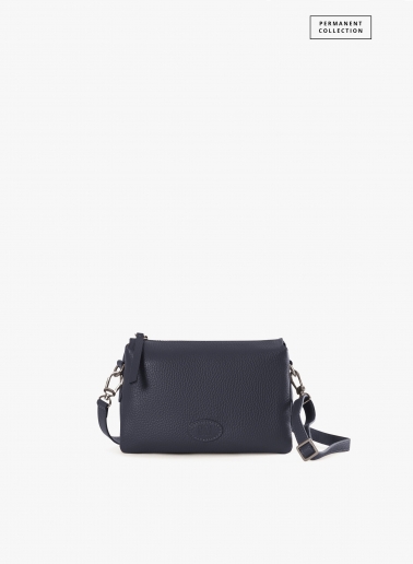 Blue genuine leather crossbody bag with three compartments | Cinzia Ro