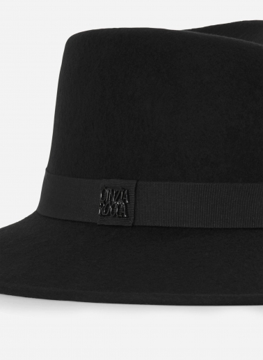 Black wool felt asymmetric fedora hat