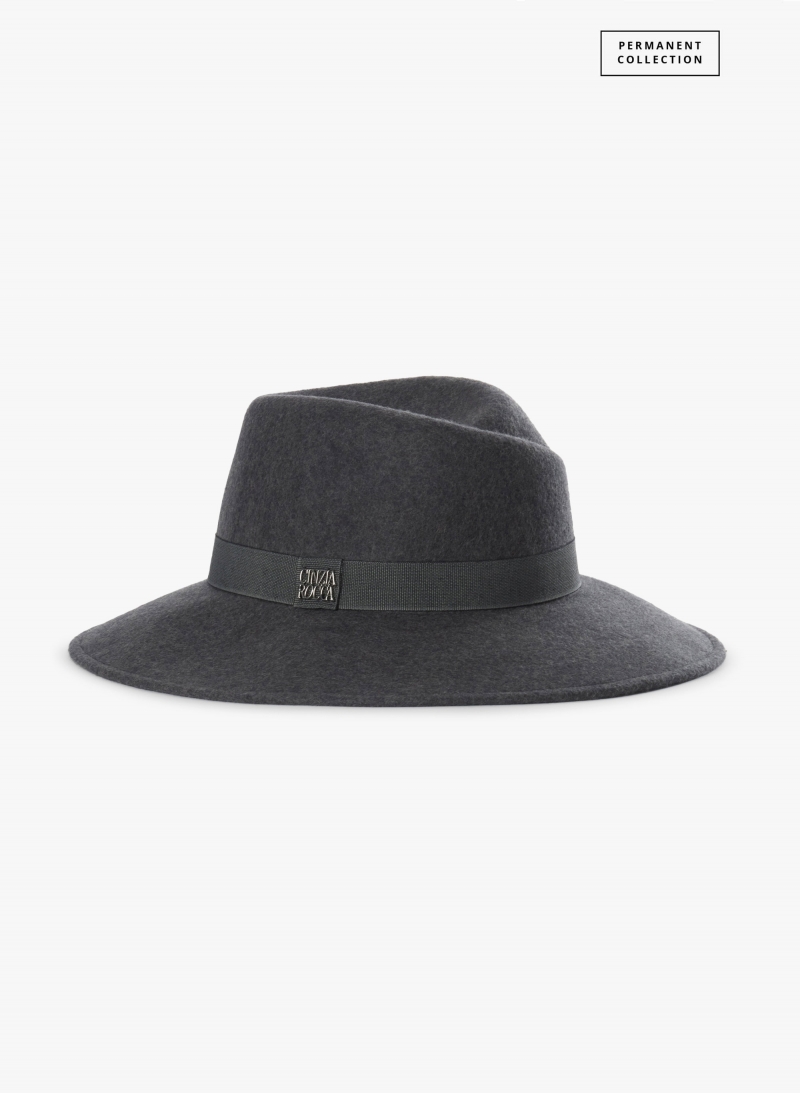 Grey wool felt asymmetric fedora hat