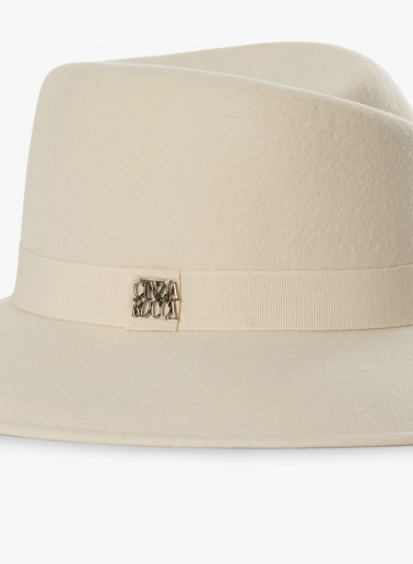White wool felt asymmetric fedora hat