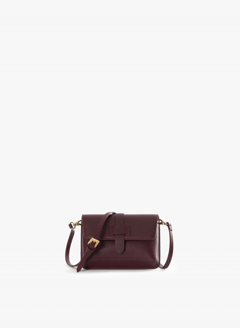 Burgundy genuine leather mini shoulder bag