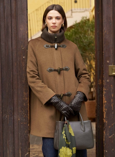 Long brown nappa leather gloves with woven design