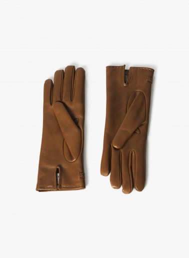 Tabacco colour nappa leather gloves with band and hook