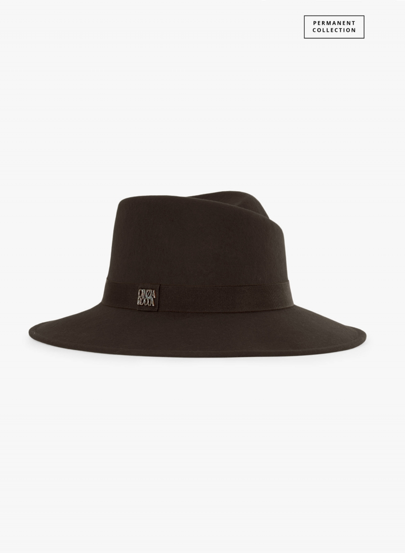 Brown wool felt asymmetric fedora hat