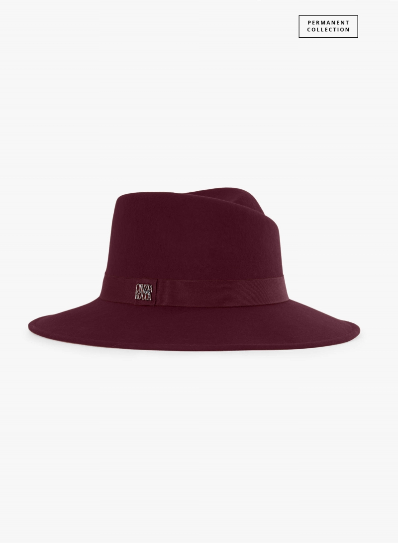 Burgundy wool felt asymmetric fedora hat