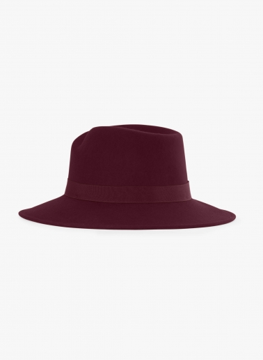 Burgundy wool felt asymmetric fedora hat