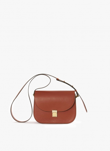 Brown genuine leather shoulder bag with snap closure | Cinzia Rocca