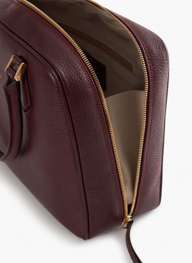 Burgundy genuine leather bag with double zip
