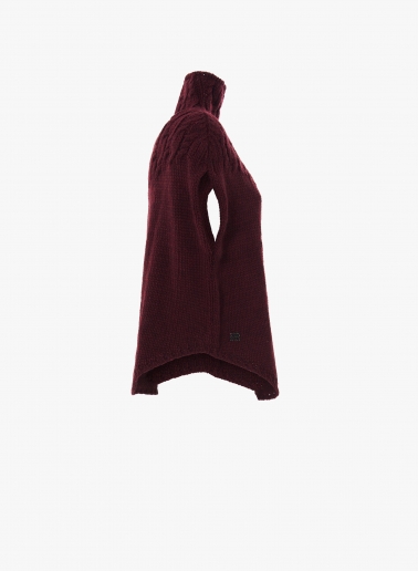 Burgundy knitted cape with braided detail