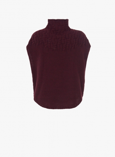 Burgundy knitted cape with braided detail