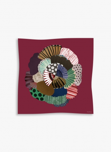 Maxi burgundy wool and silk scarf with stylised flower