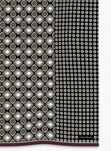 Maxi black scarf in wool and silk with geometric pattern