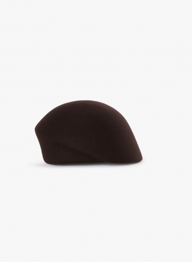 Brown asymmetrical wool beret