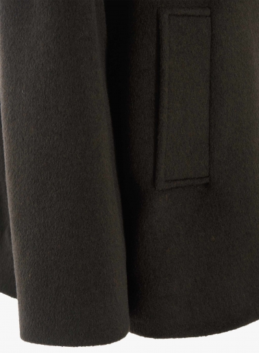 Short flared brown wool coat with high collar