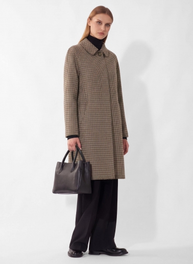 Pure wool micro houndstooth coat with shirt collar