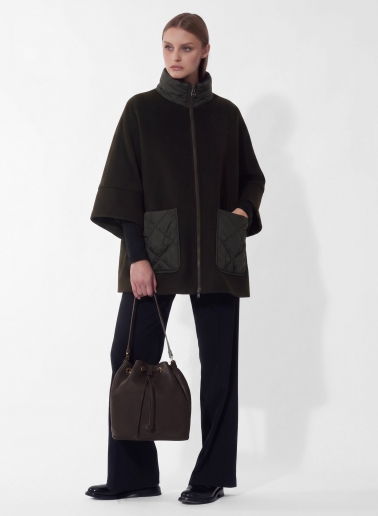 Brown wool and cashmere cape with quilted inserts