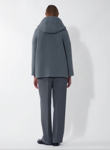 Short grey wool parka with detachable nylon bib