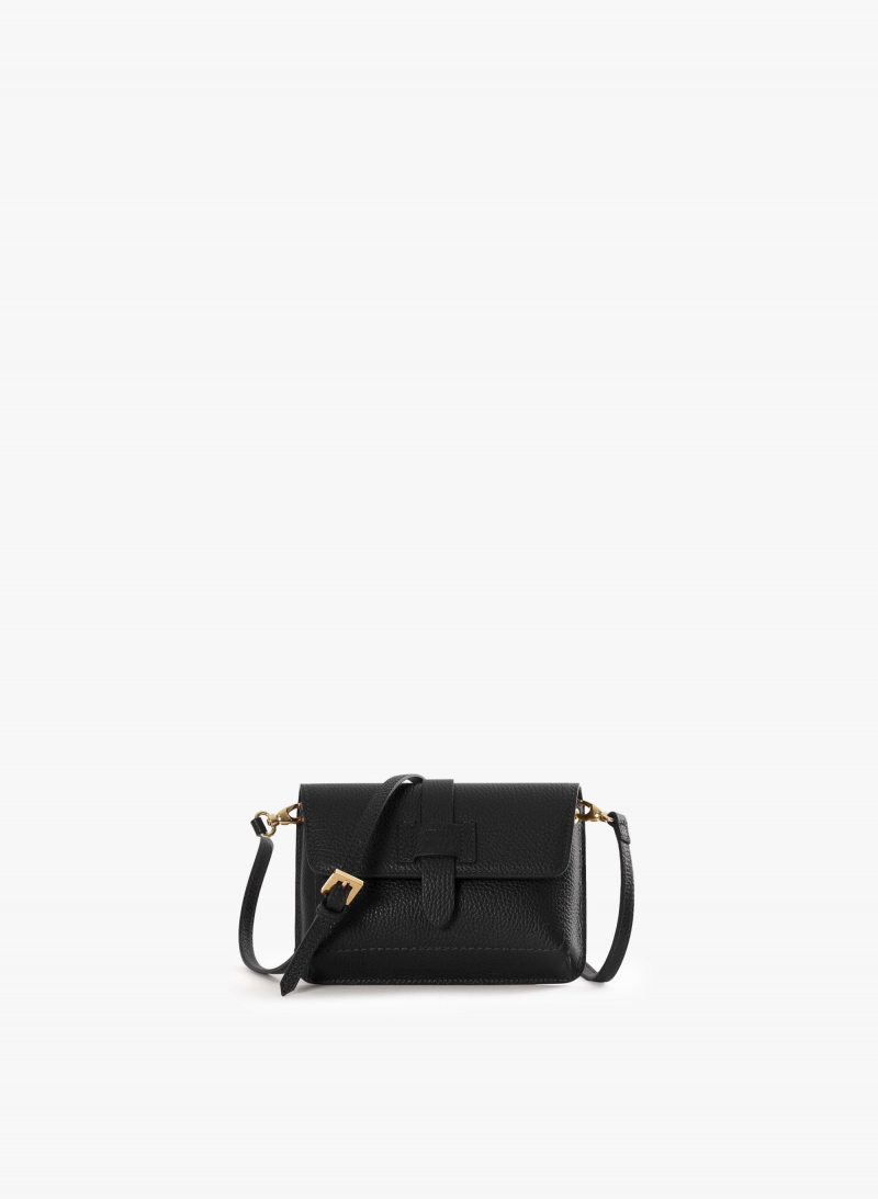 Black genuine leather mini shoulder bag