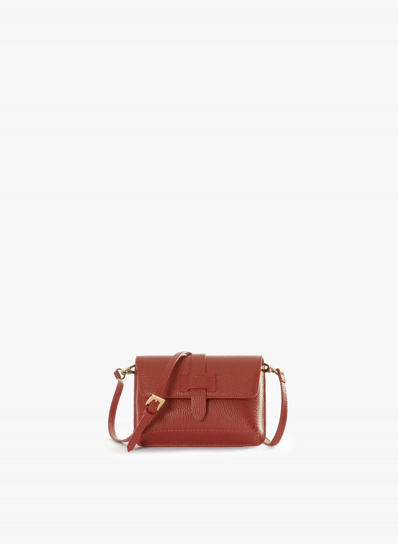 Terracotta colour genuine leather mini shoulder bag