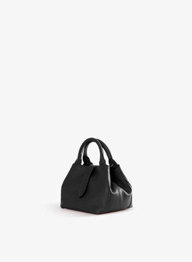 Black genuine leather mini handbag with strap