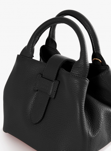 Black genuine leather mini handbag with strap