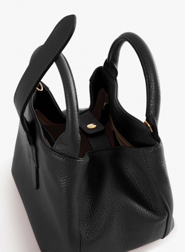Black genuine leather mini handbag with strap