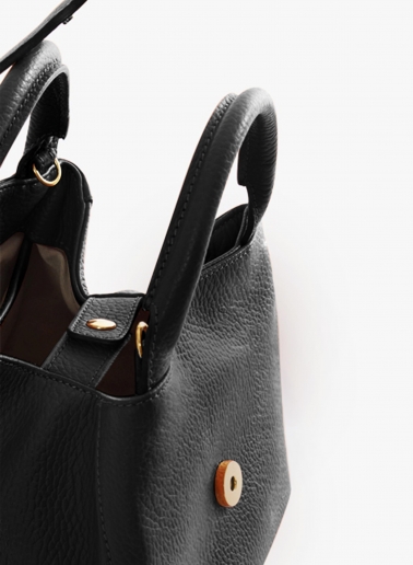 Black genuine leather mini handbag with strap