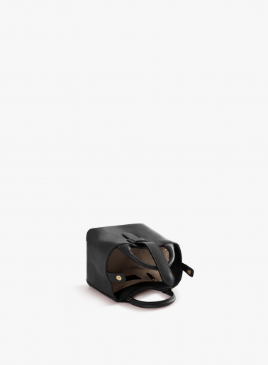 Black genuine leather mini handbag with strap