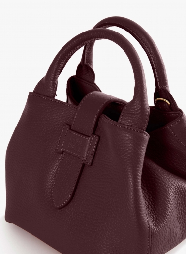 Burgundy genuine leather mini handbag with strap