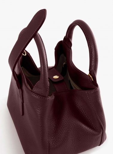 Burgundy genuine leather mini handbag with strap