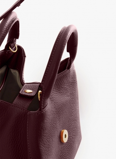 Burgundy genuine leather mini handbag with strap