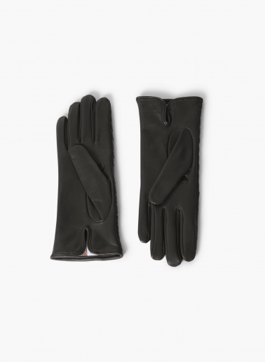Black nappa leather gloves with woven design