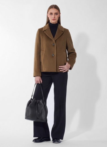 Tobacco colour wool and alpaca short coat with notch collar